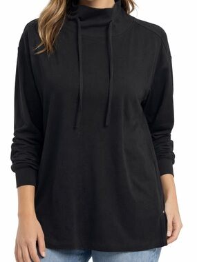 Loft Black Drawstring Mock Neck Workout Activewear Sporty Pullover Size Small